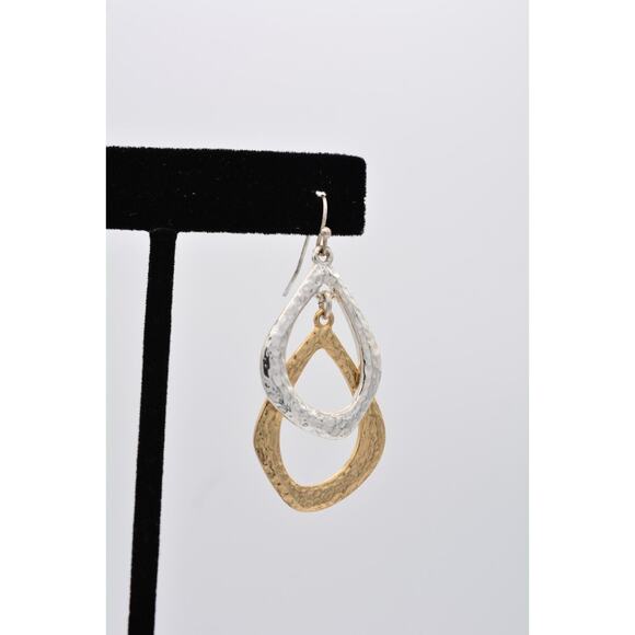 Liz Claiborne Vintage Dangle Earrings Silver Gold Tone Pebbled Shiny 1990s BinU - Picture 7 of 12